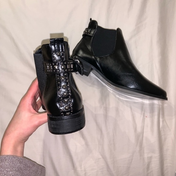 Pink Martini Black Studded Leather Booties - Picture 2 of 3
